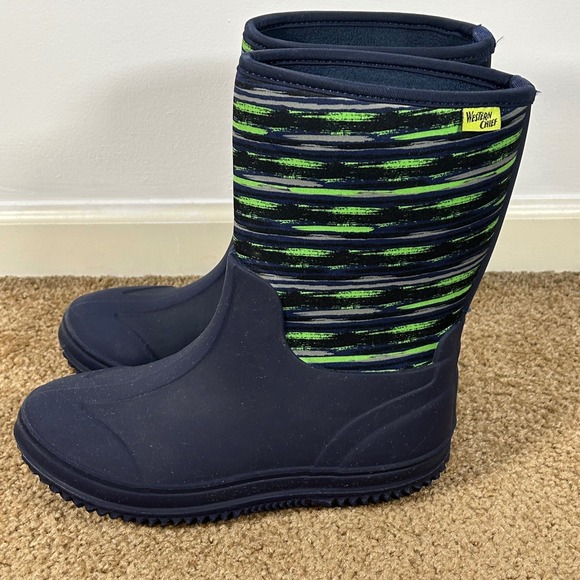 Western Chief Kids Freestyle Neoprene Navy Blue Striped‎ Rain Boots Size 6B - Picture 4 of 10